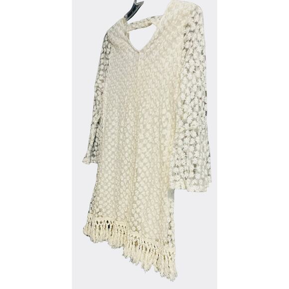 SASSYBLING EMBROIDERED A-LINE MIDI DRESS, JUNIOR, L, IVORY, TASSELS, BELL SLEEVE - Picture 5 of 9